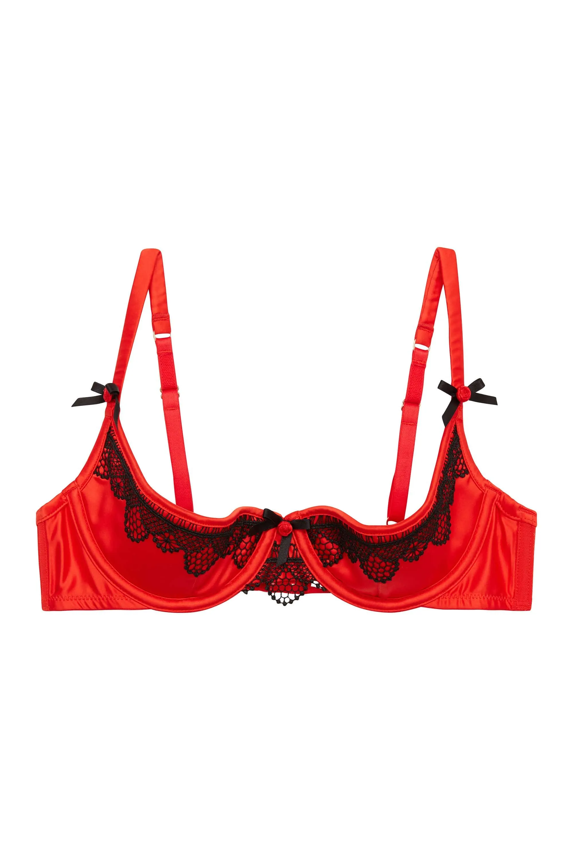 Arlene 1/4 Full bust Cup Red Satin Black Lace Bra DD/E - K