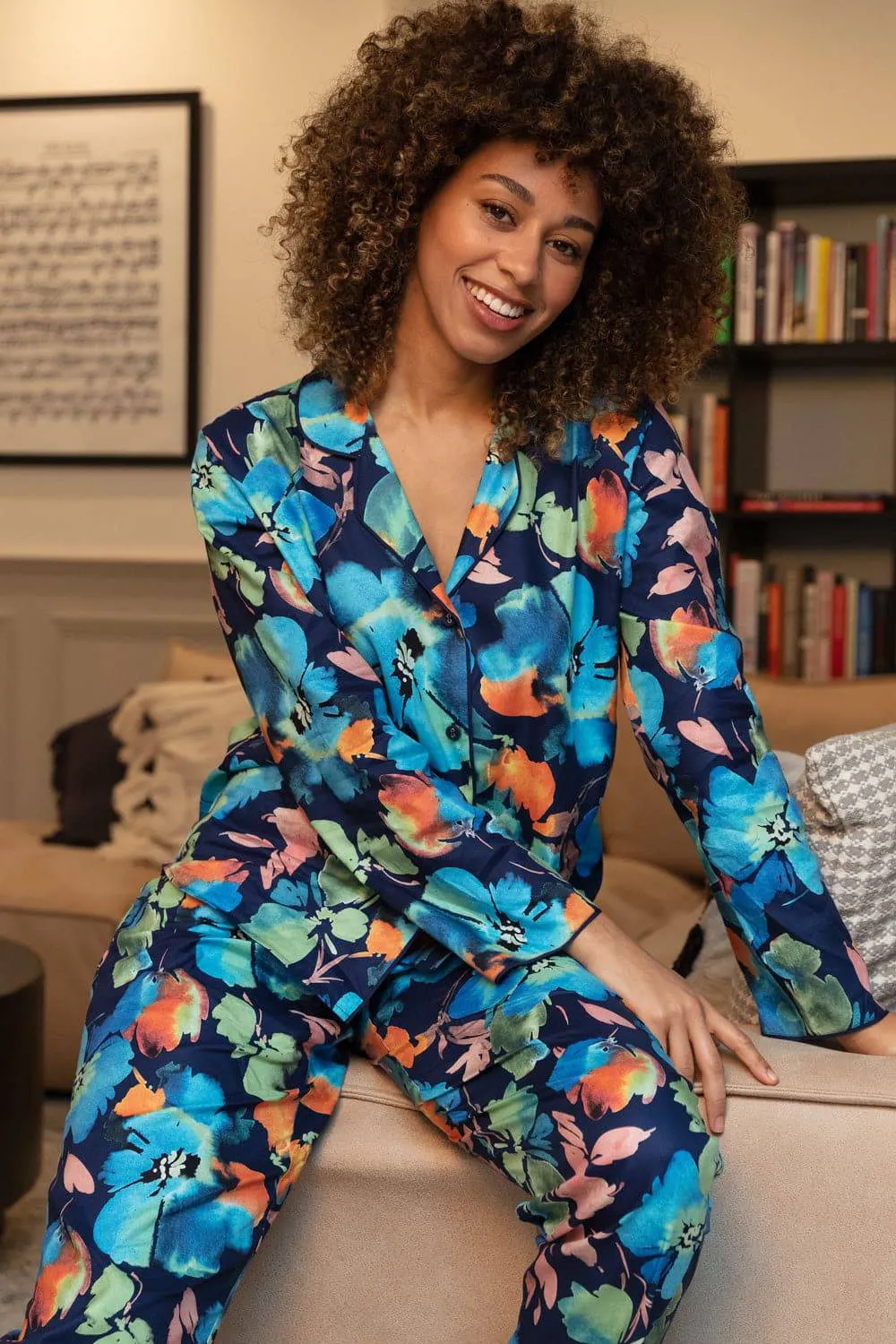 Bea Floral Print Long Sleeve Pyjama Top. Size UK 8