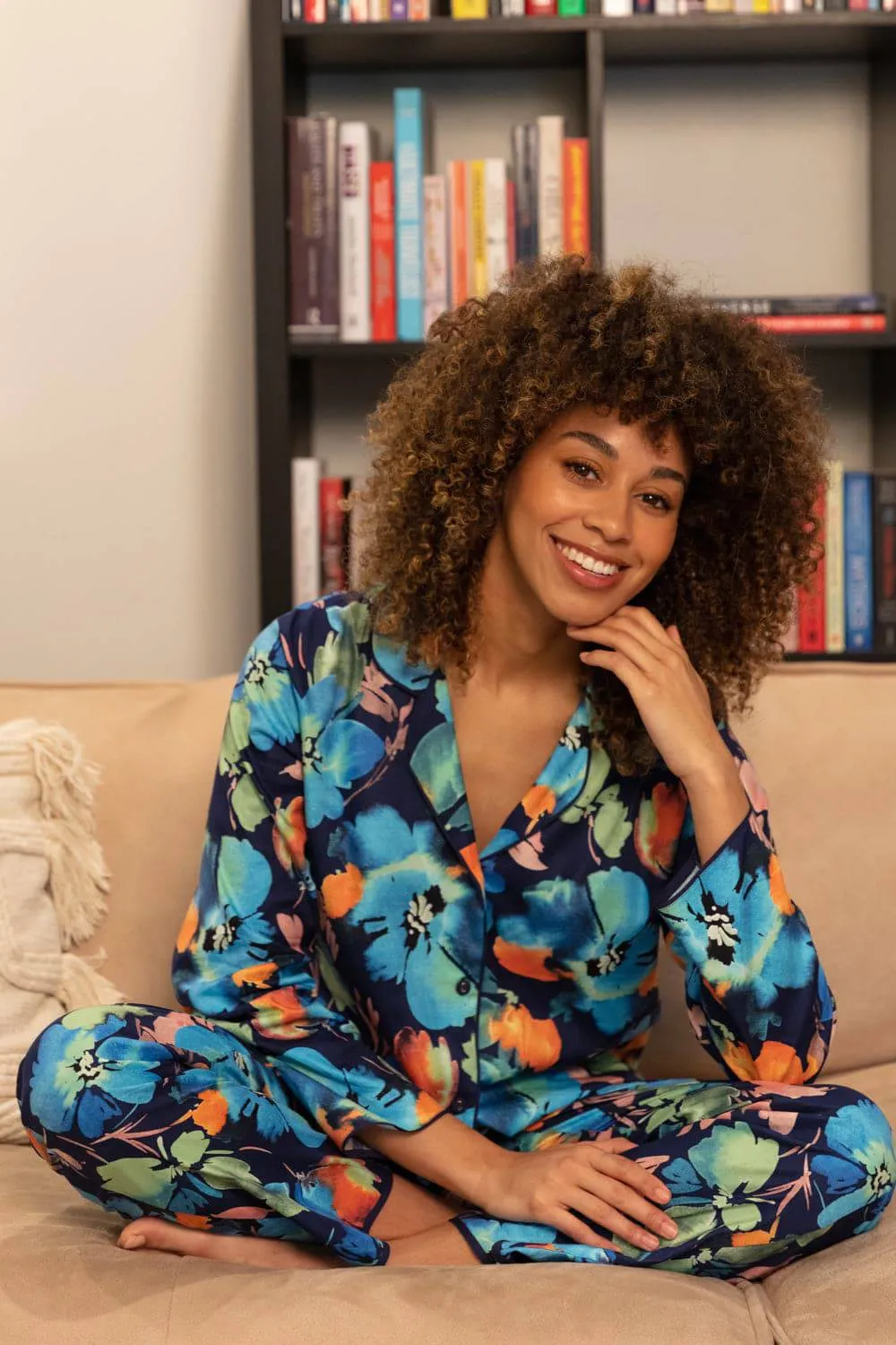 Bea Floral Print Long Sleeve Pyjama Top. Size UK 8