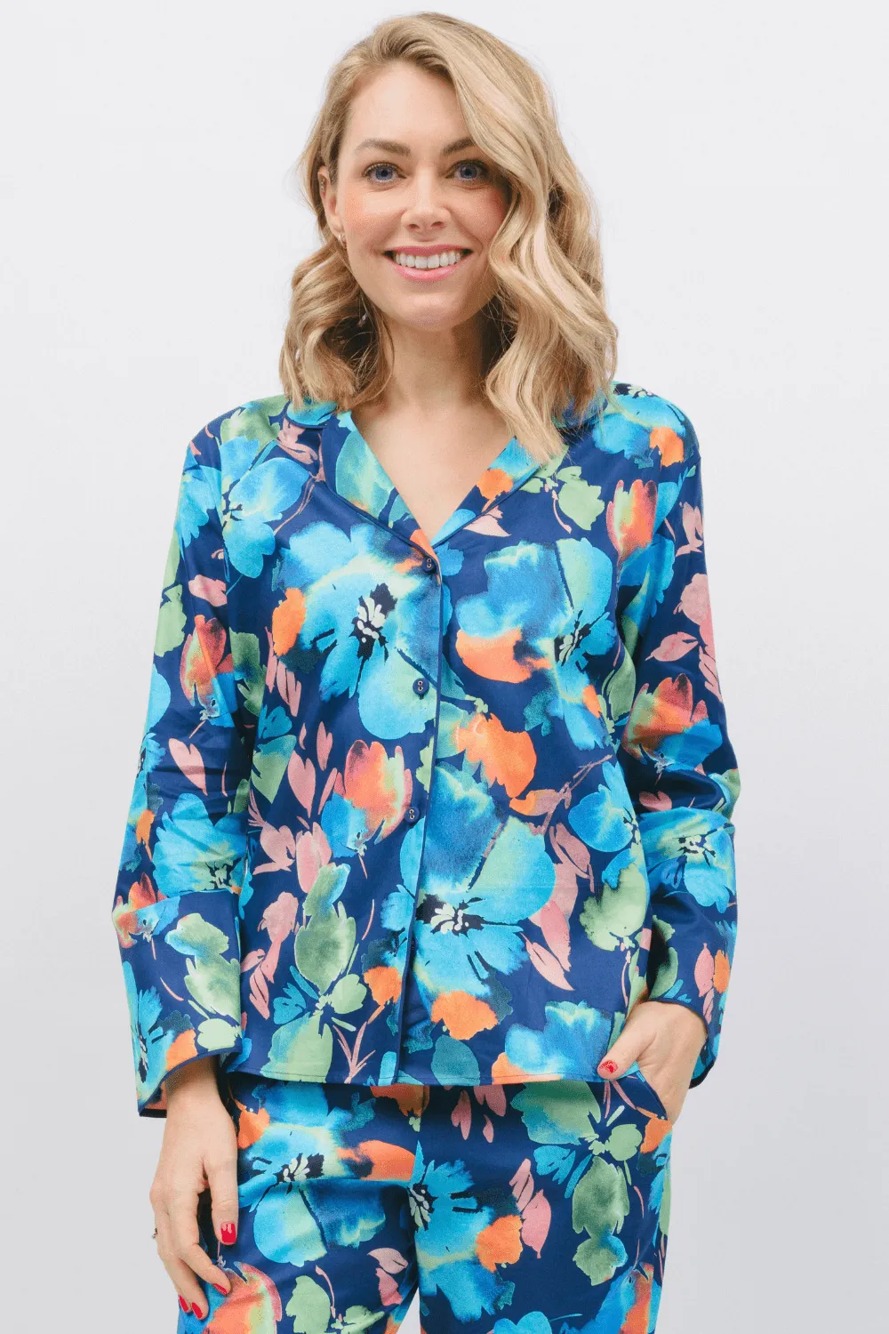 Bea Floral Print Long Sleeve Pyjama Top. Size UK 8