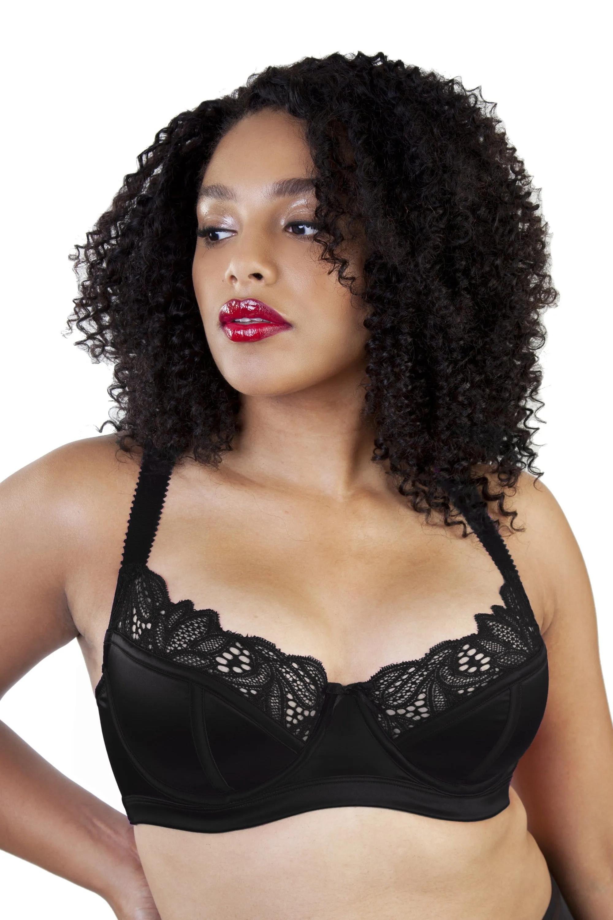 Black Carmen Lace & Satin Longline Bra