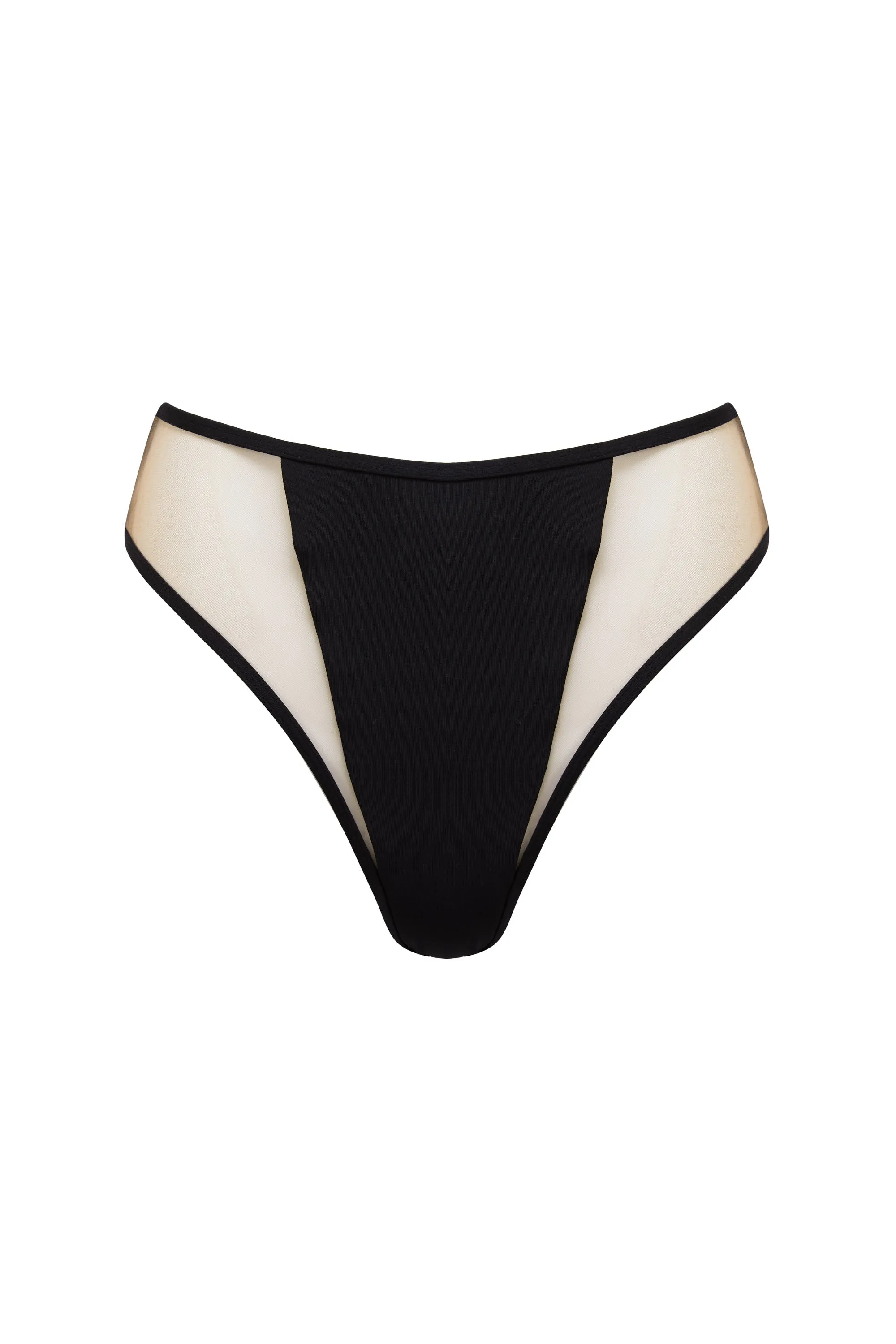 Eloise Black High-Waist High-Leg Bikini Bottoms with Nude Inserts