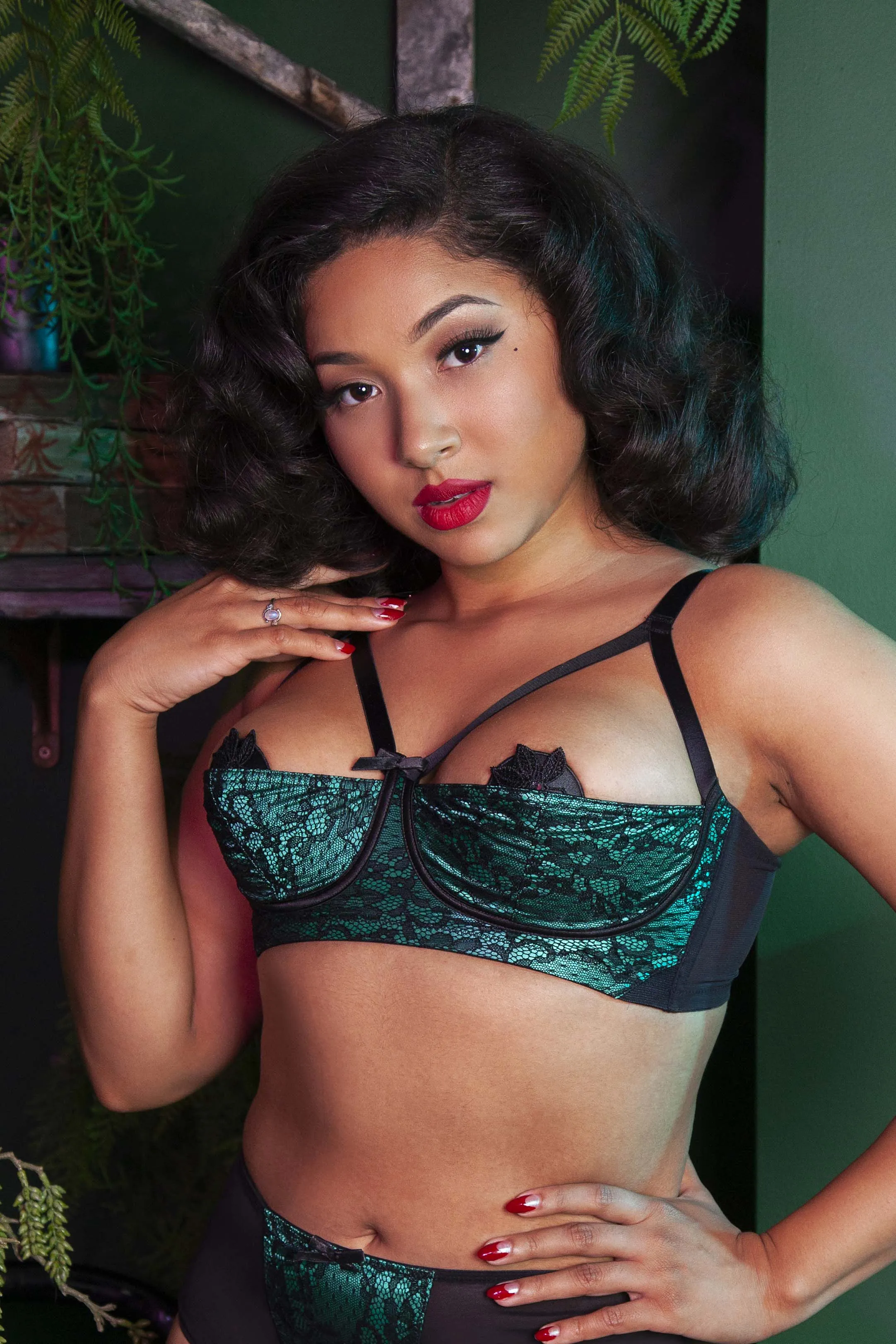 Elsie Emerald Lace 1/4 Cup Bra