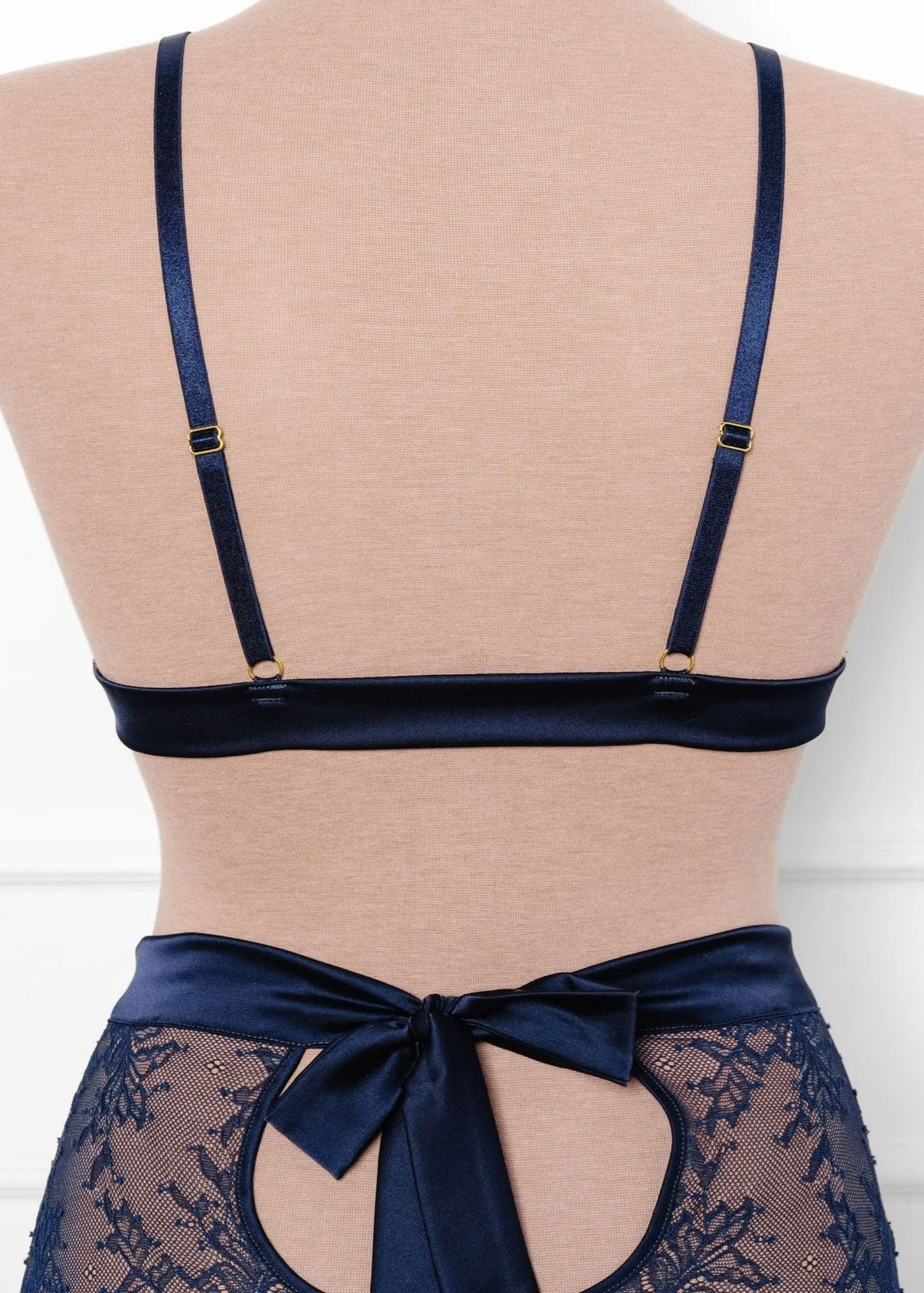 Eyelash Lace Bow Bralette - Navy
