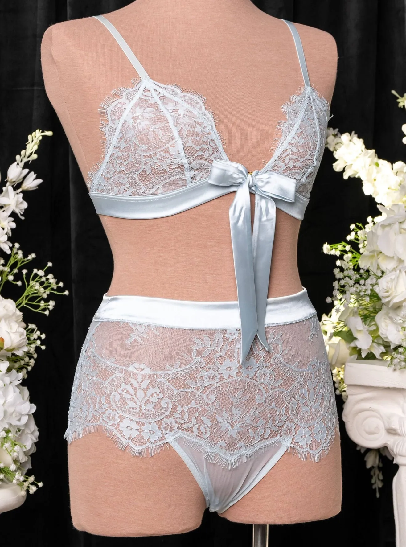 Eyelash Lace Bow Bralette - Something Blue