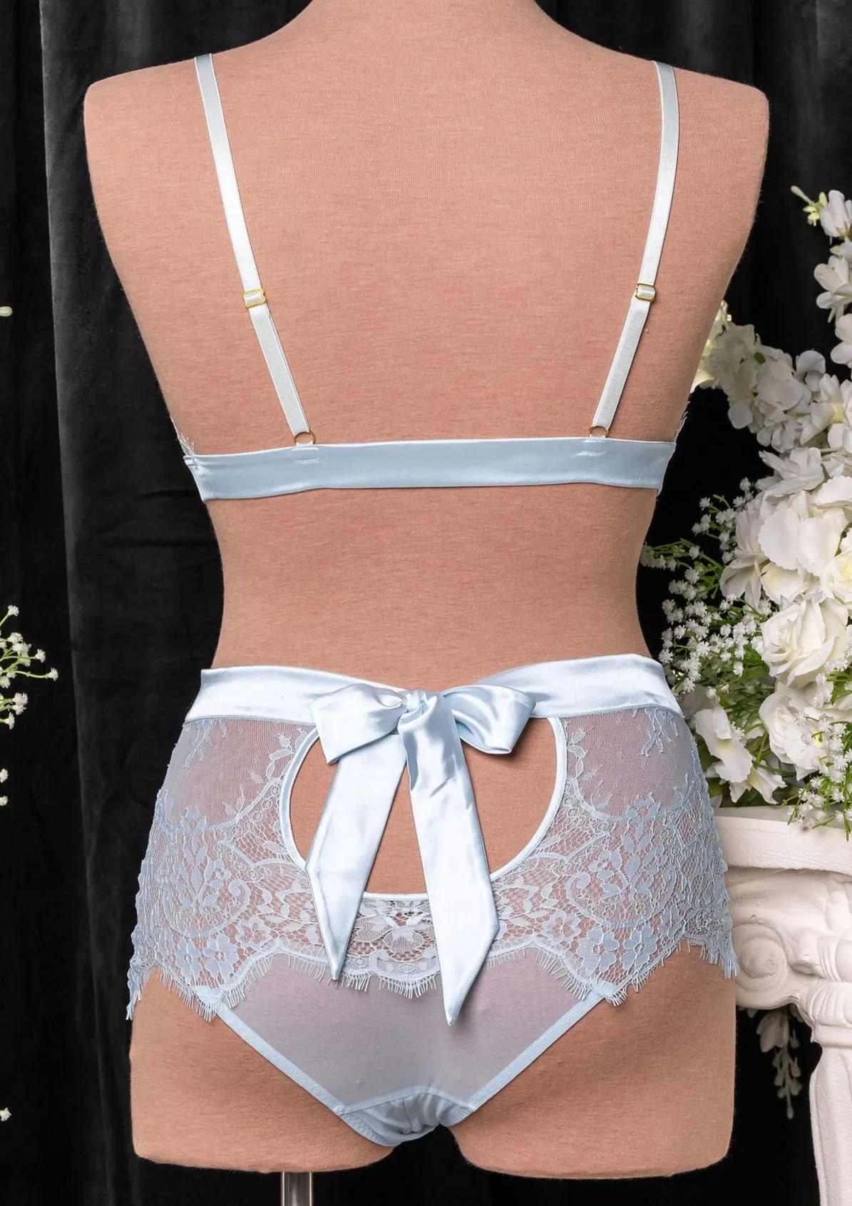 Eyelash Lace Bow Bralette - Something Blue
