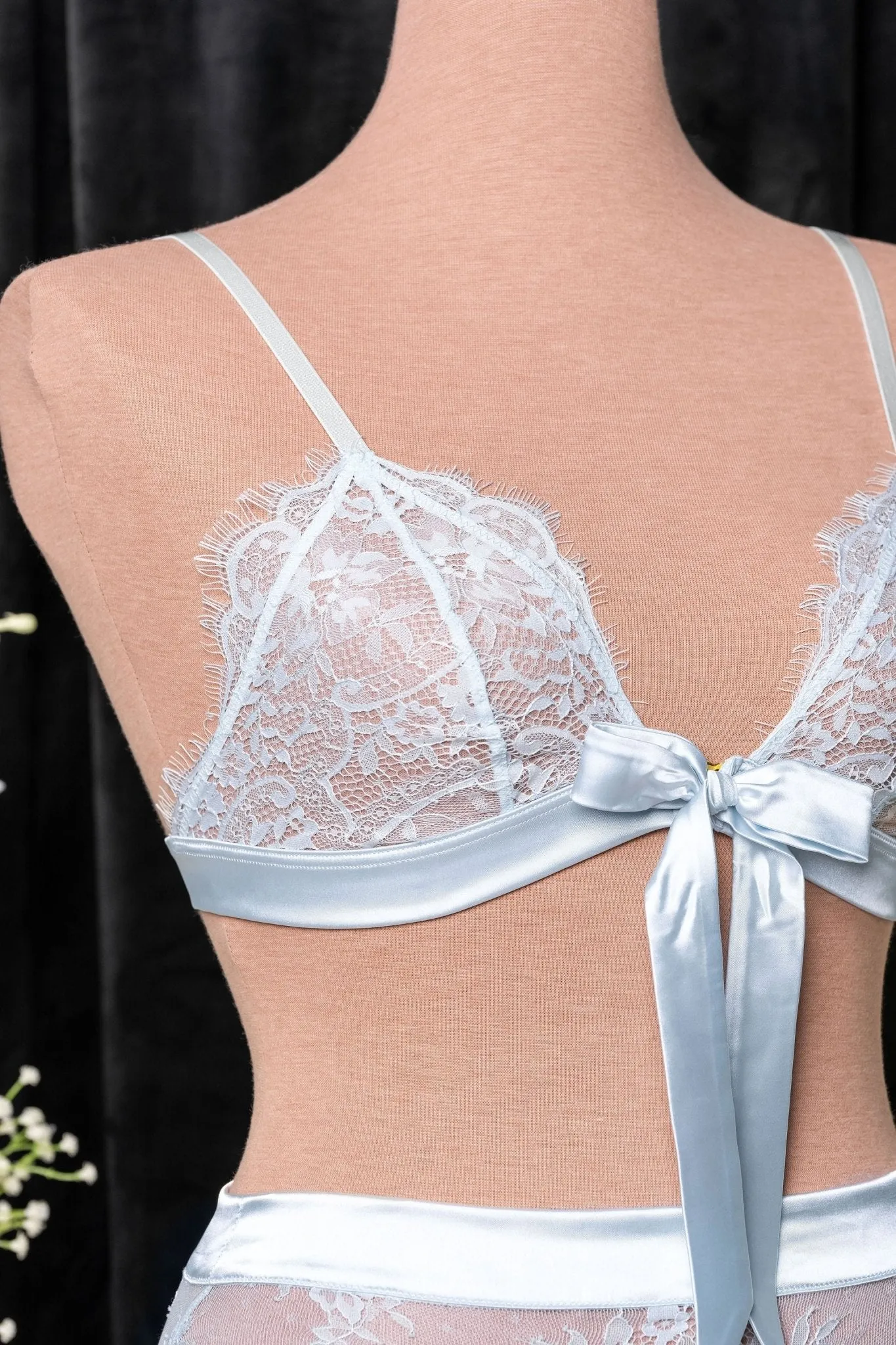 Eyelash Lace Bow Bralette - Something Blue