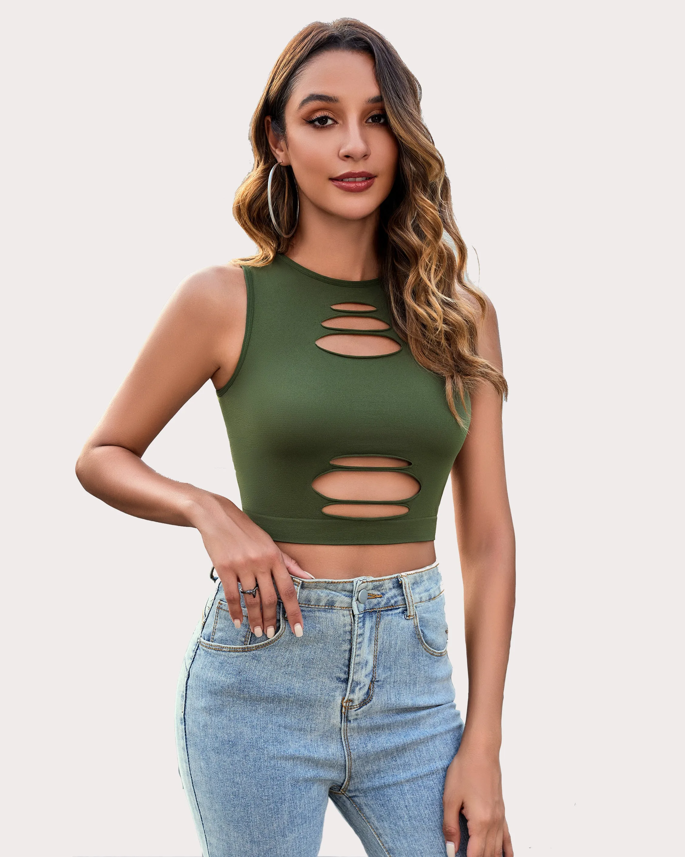 Fishnet Top Cut Out Crop Tank Top