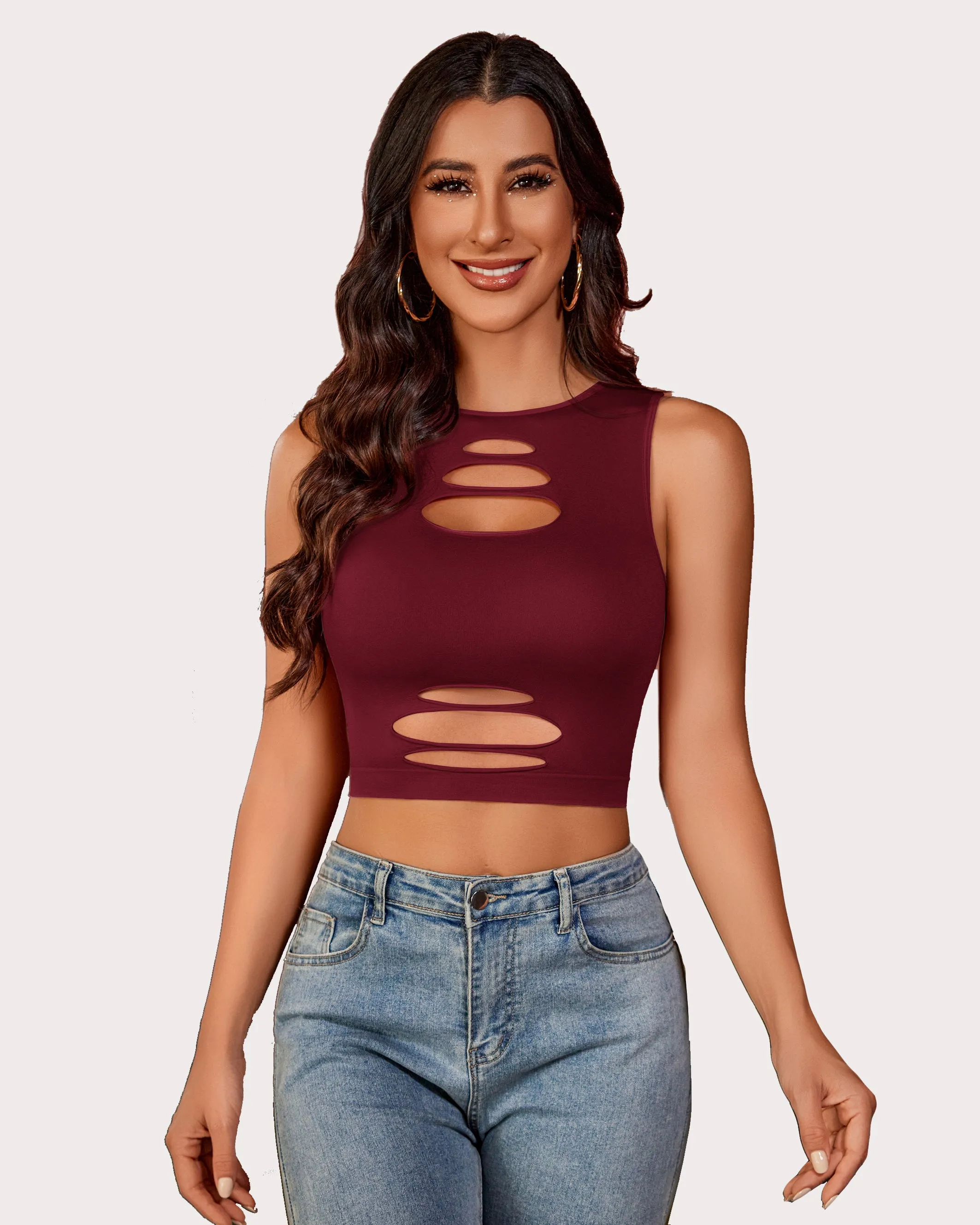 Fishnet Top Cut Out Crop Tank Top