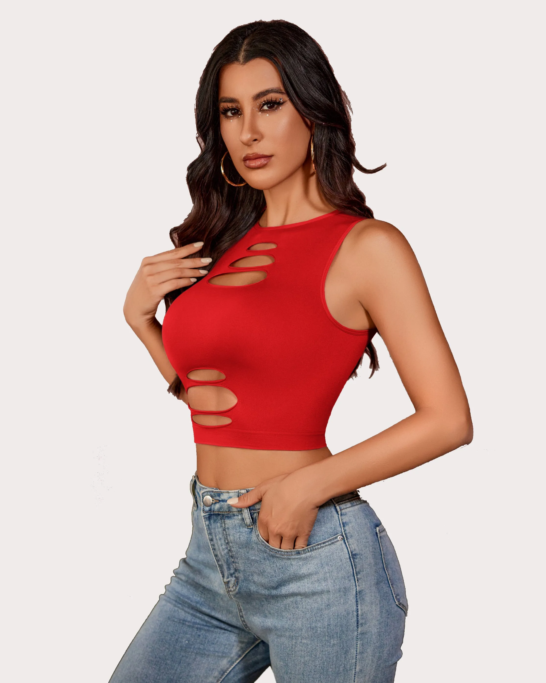Fishnet Top Cut Out Crop Tank Top