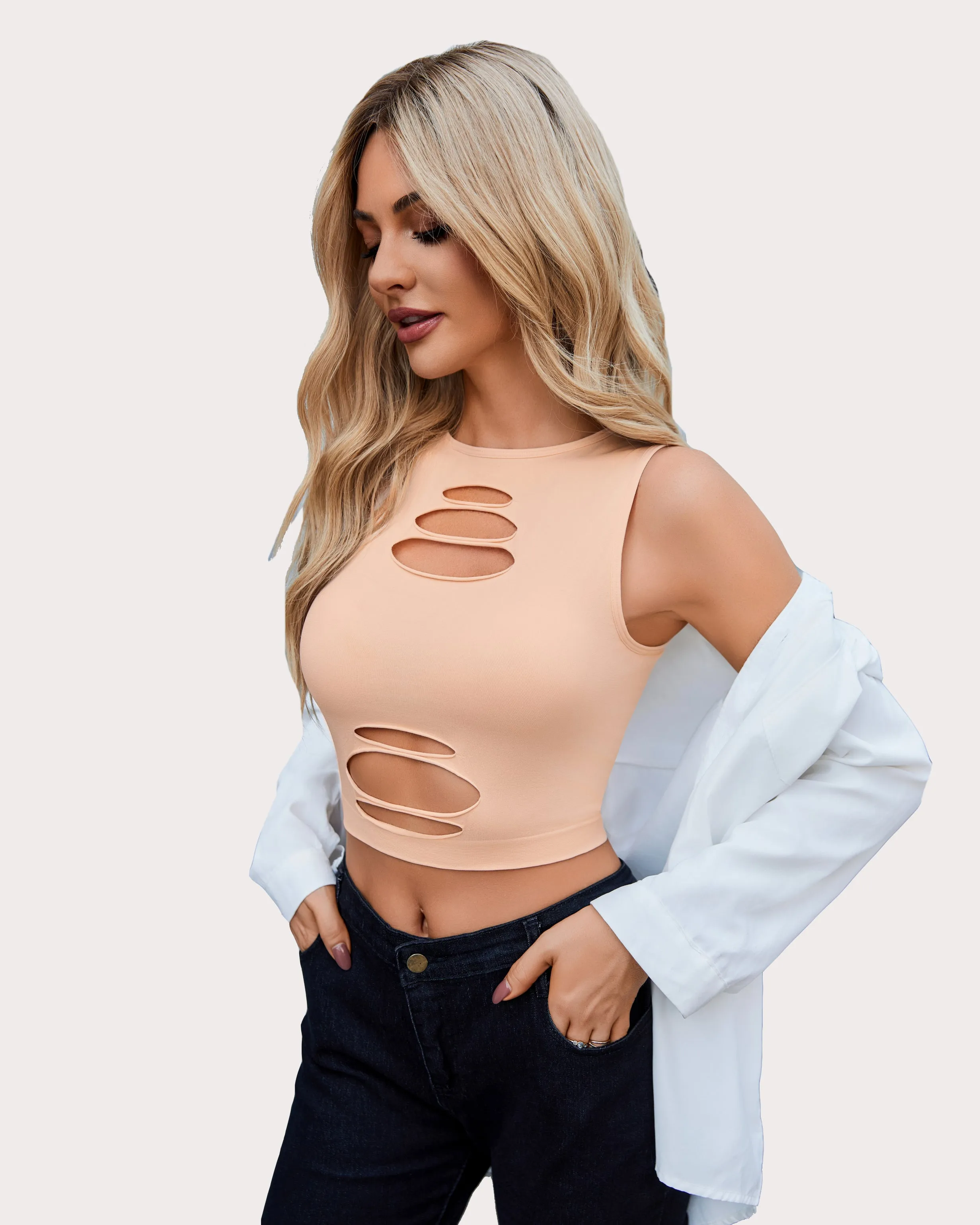 Fishnet Top Cut Out Crop Tank Top