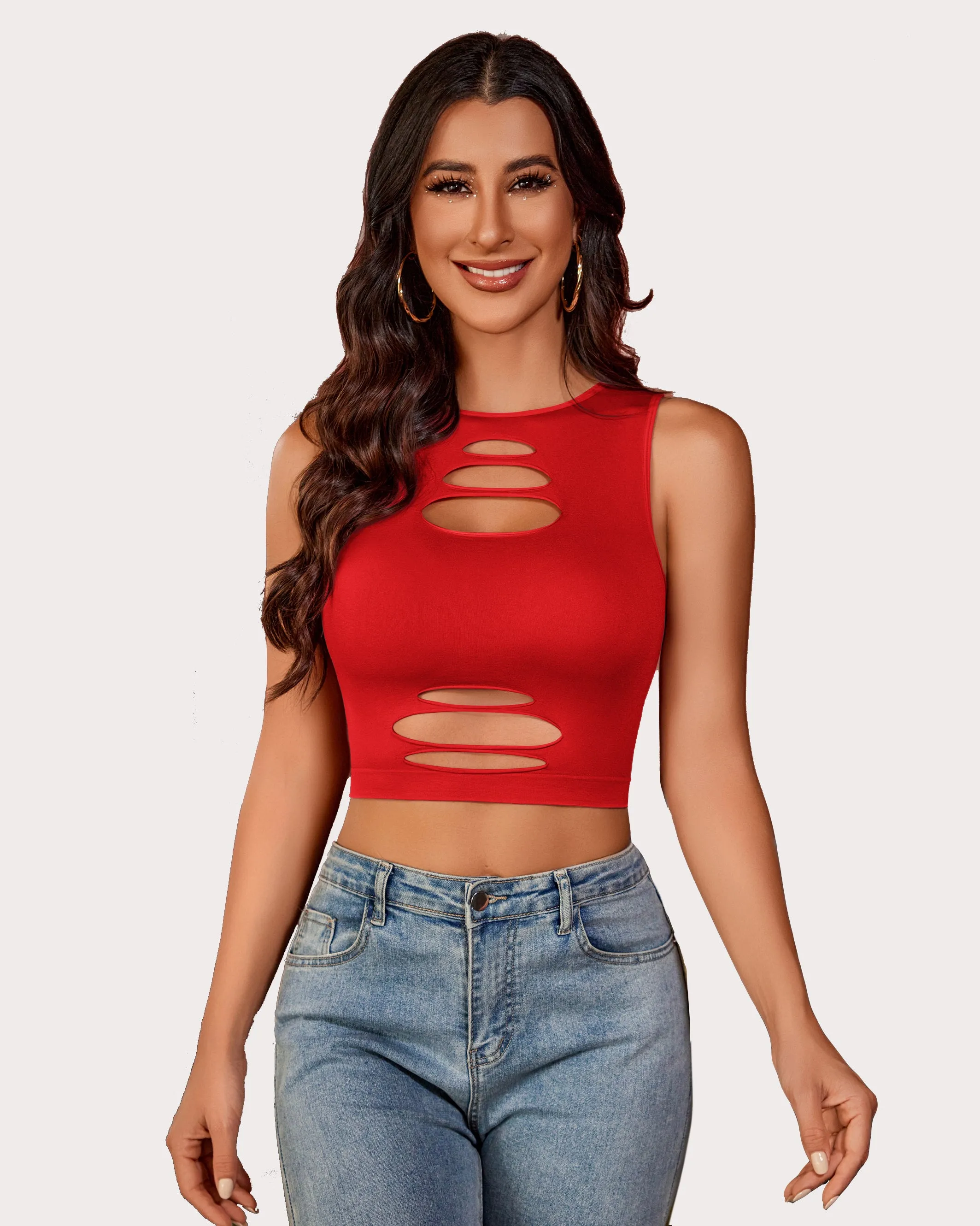 Fishnet Top Cut Out Crop Tank Top