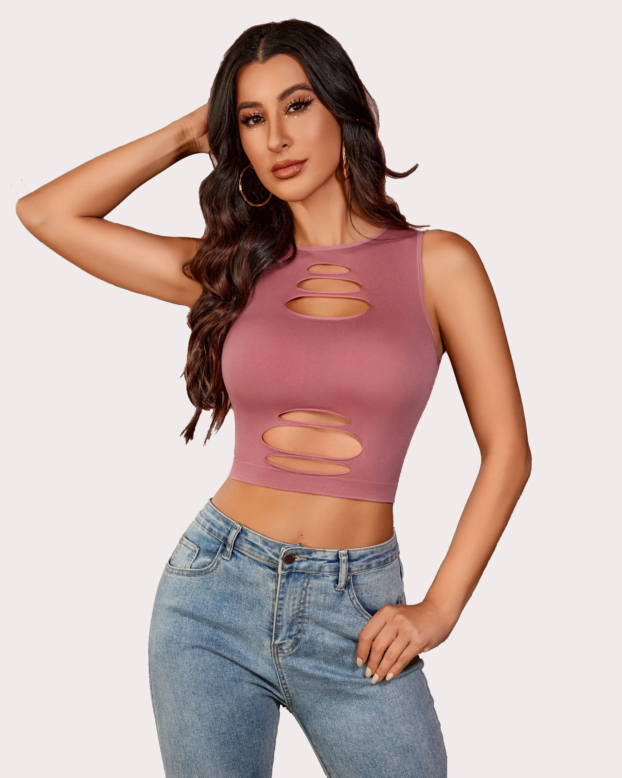 Fishnet Top Cut Out Crop Tank Top