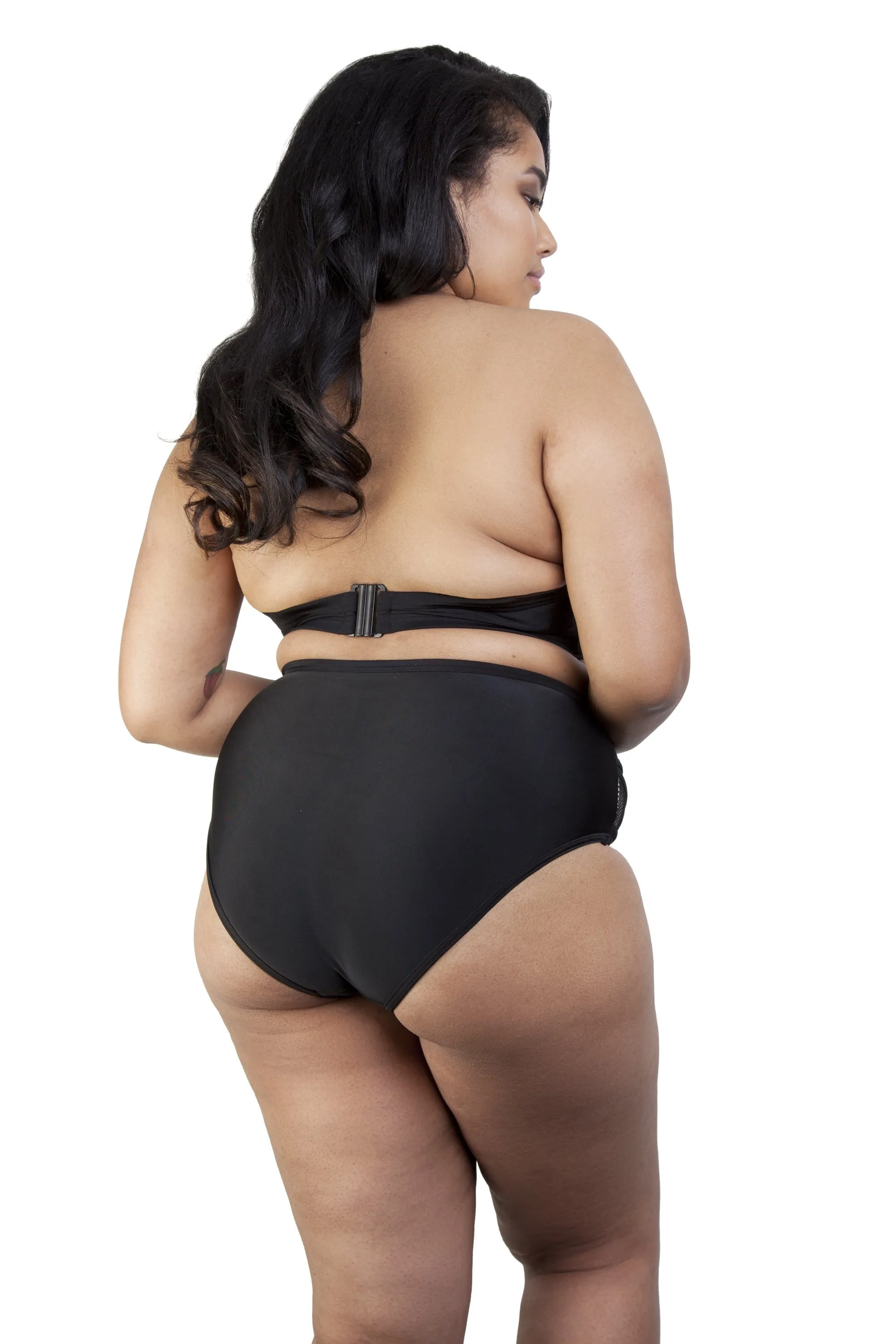 Hunter McGrady Plus Size/Curve Black Mesh Insert High Waist Bikini Bottom