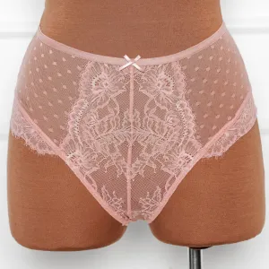 Lacy High Waist Crotchless Panty - Blush