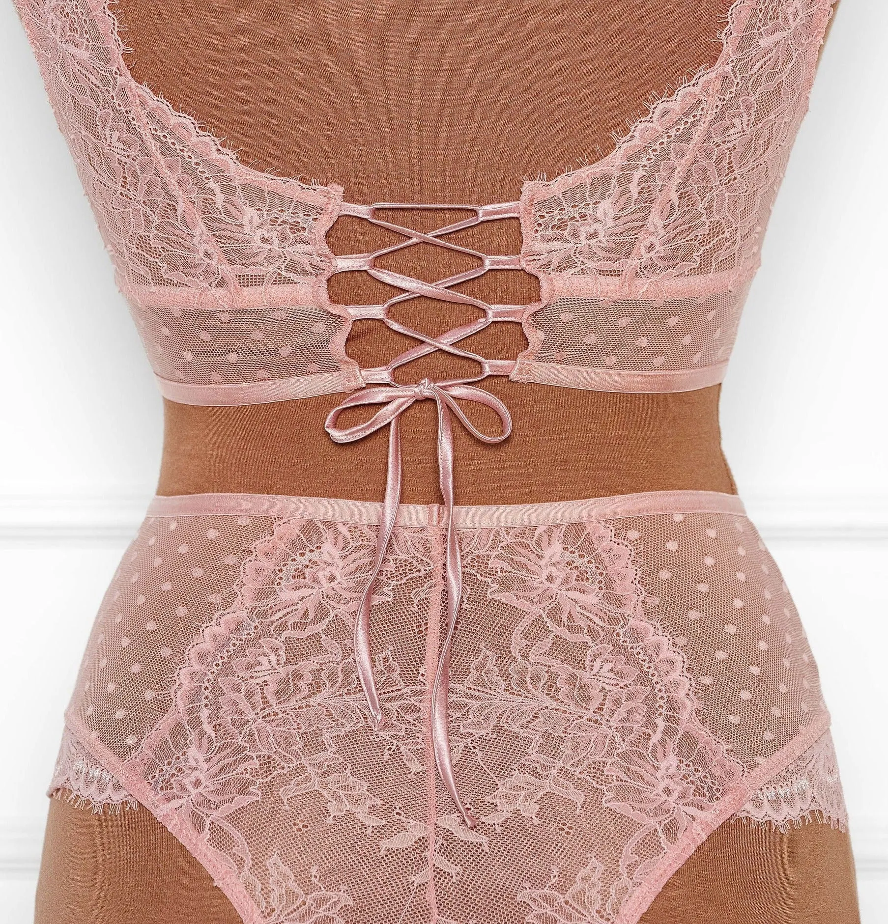 Lacy High Waist Crotchless Panty - Blush