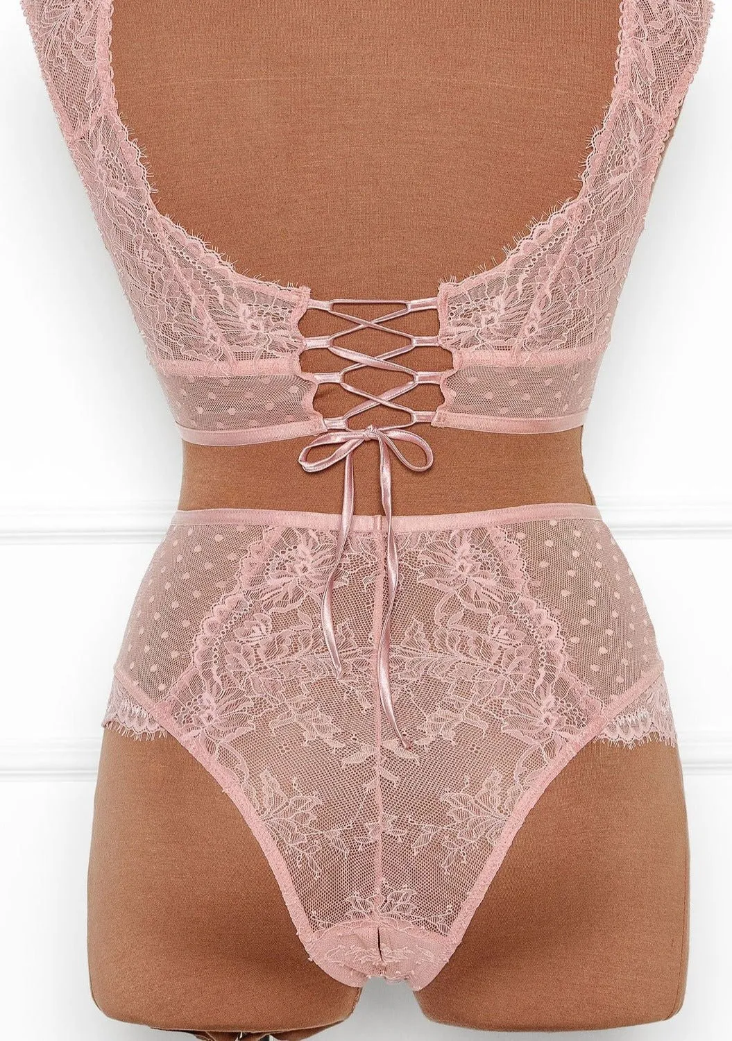 Lacy High Waist Crotchless Panty - Blush