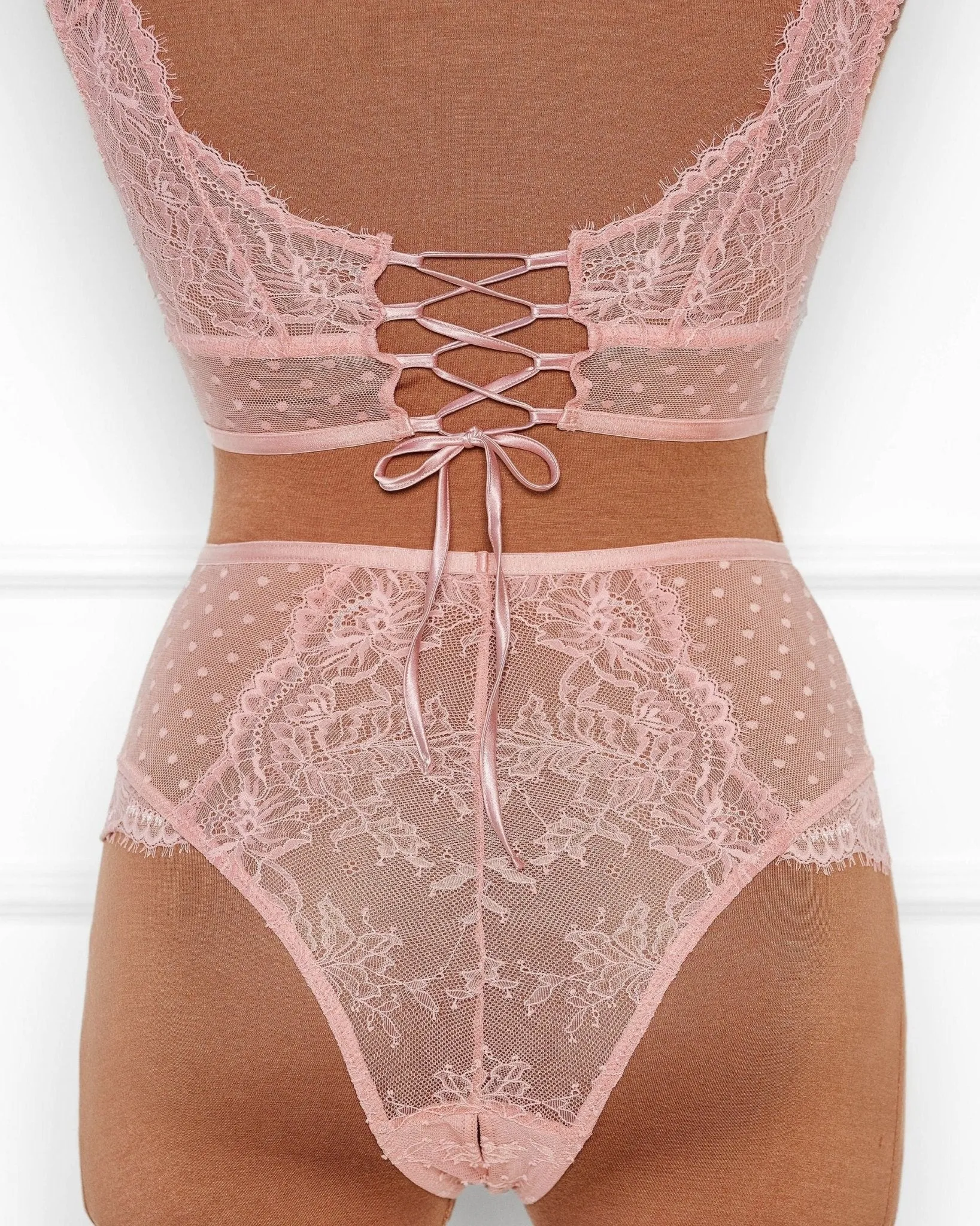 Lacy High Waist Crotchless Panty - Blush