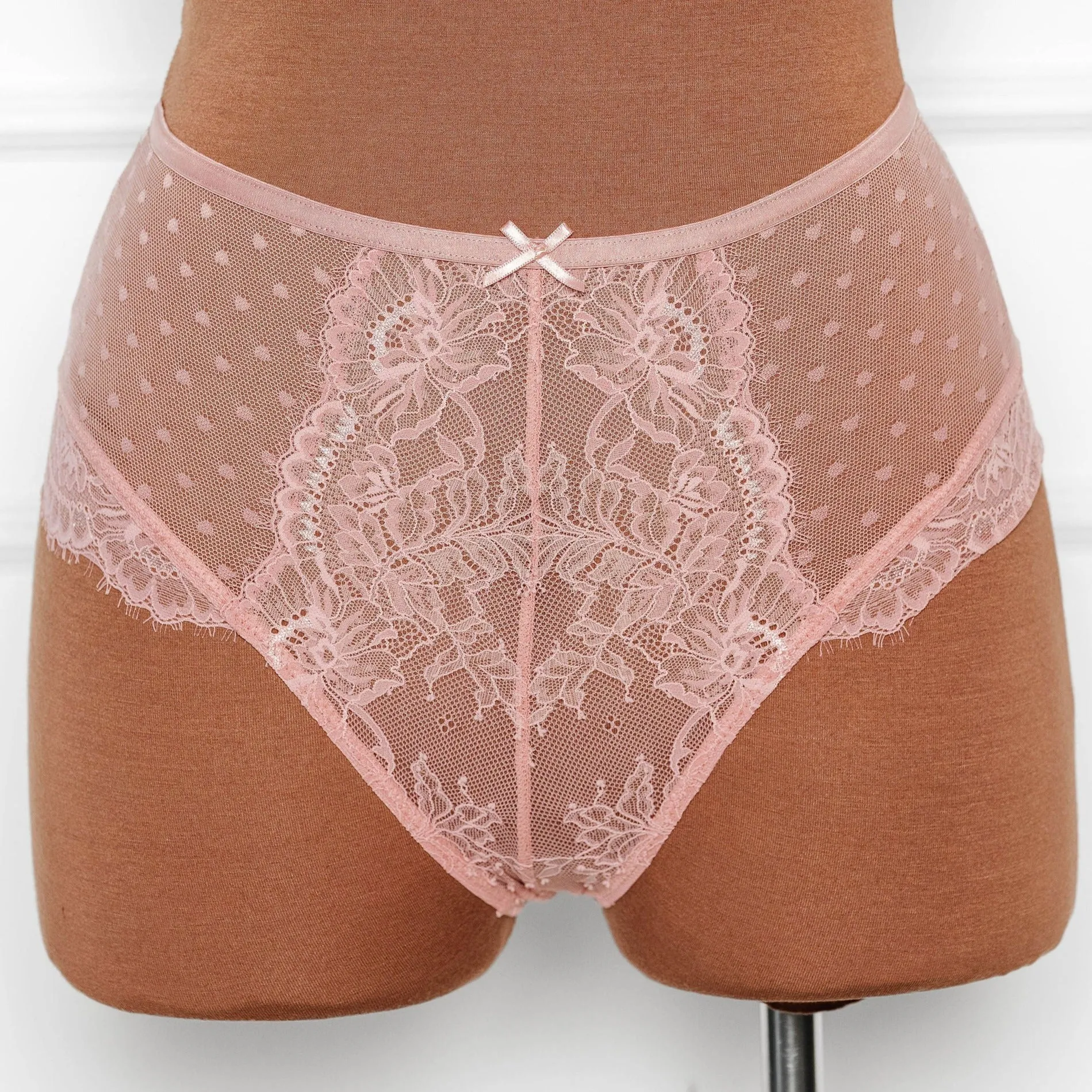 Lacy High Waist Crotchless Panty - Blush