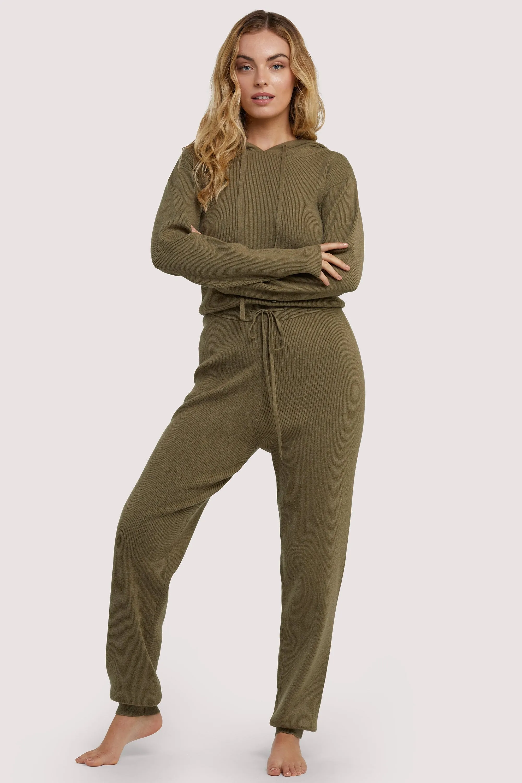 Lounge Khaki Knitted Rib Jogger