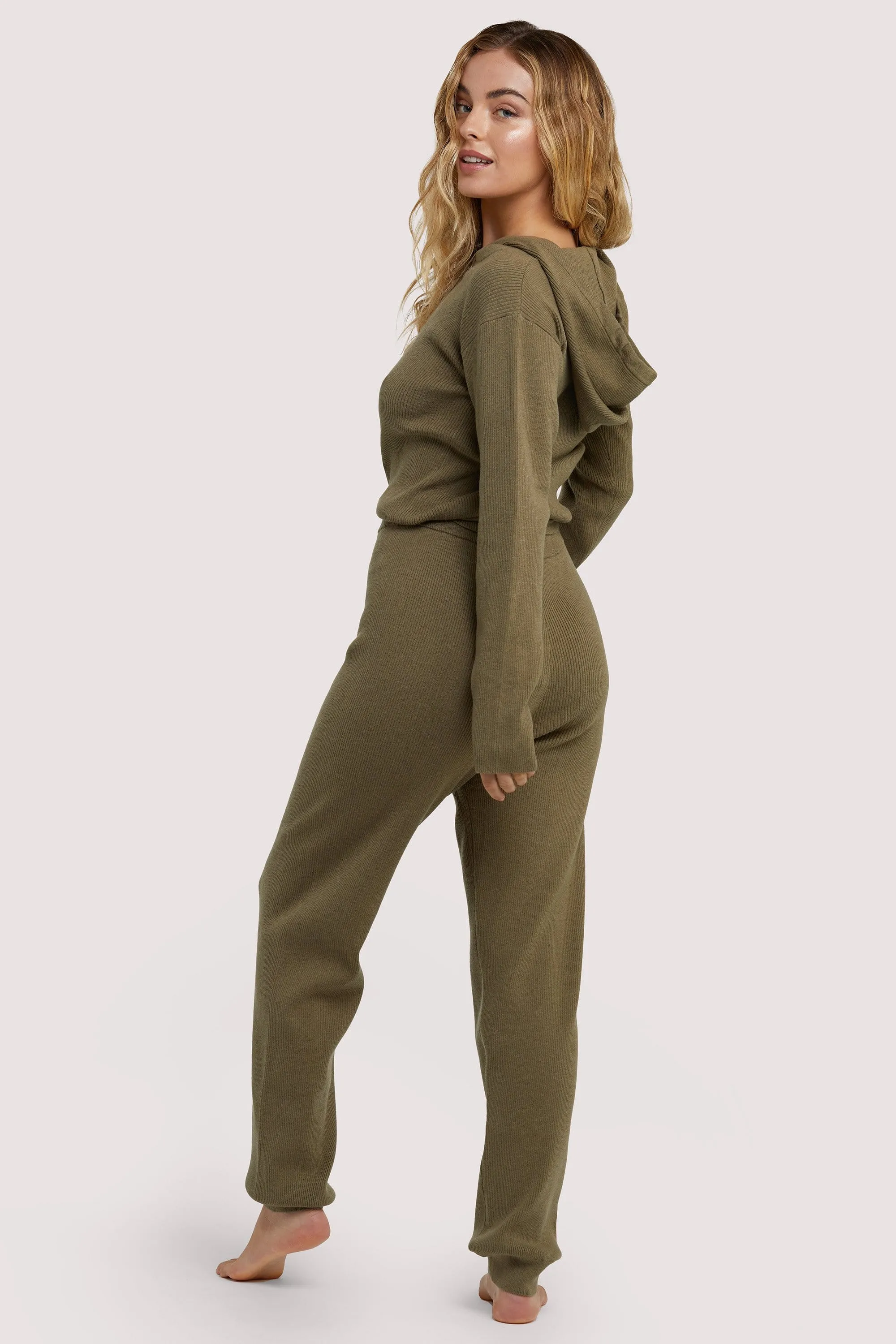 Lounge Khaki Knitted Rib Jogger