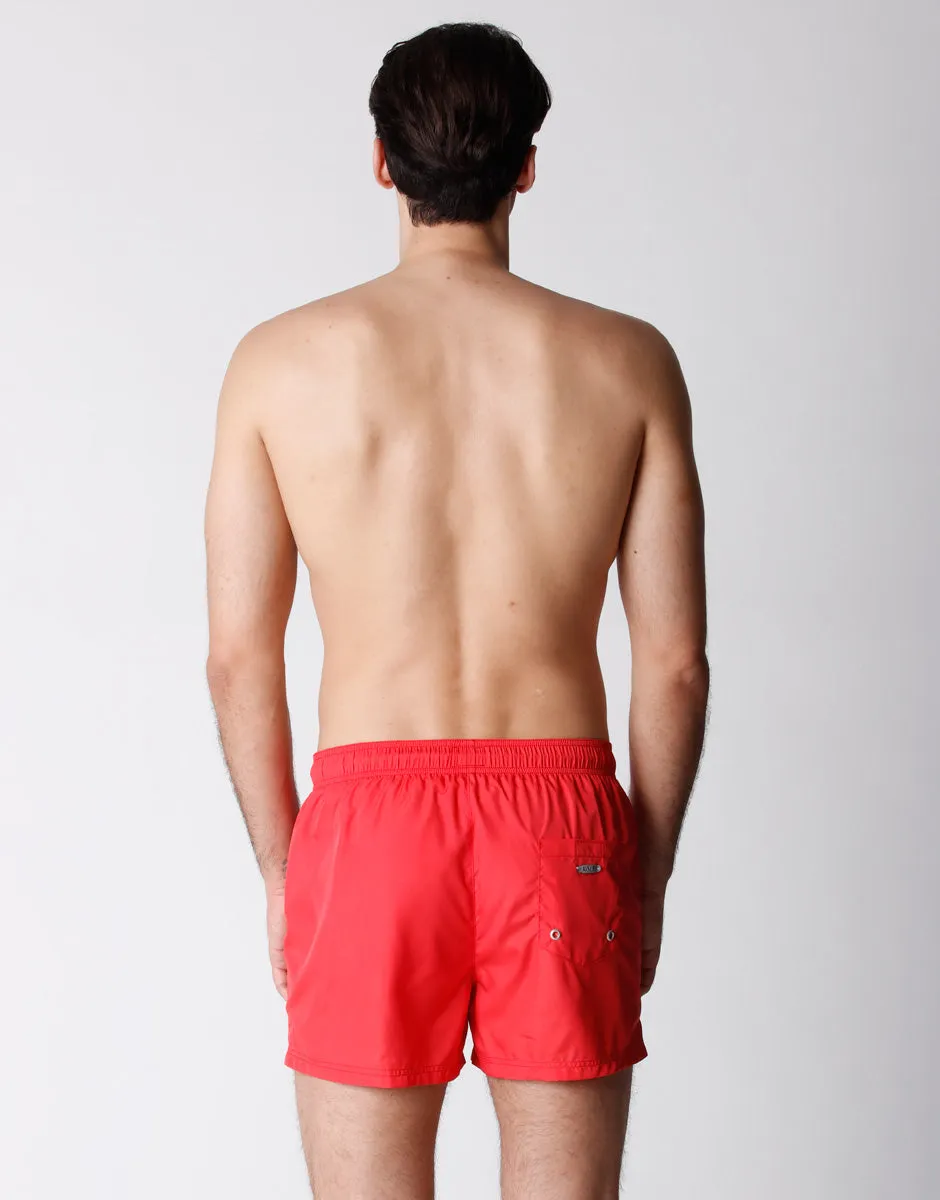 Men's Short Swimsuit Red with Surf Print