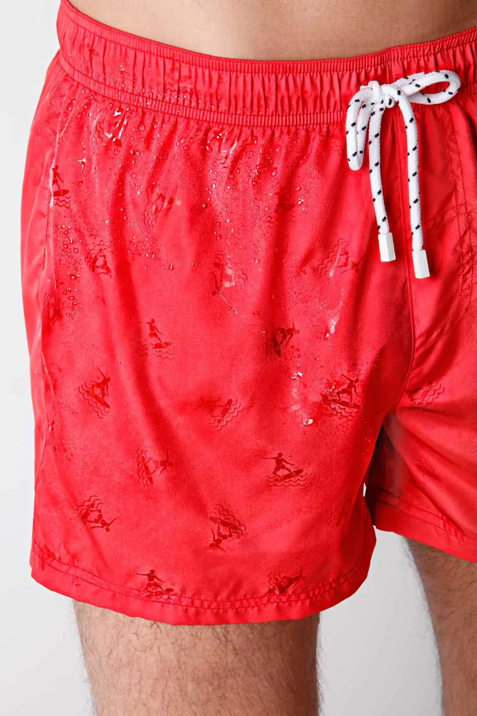 Men's Short Swimsuit Red with Surf Print