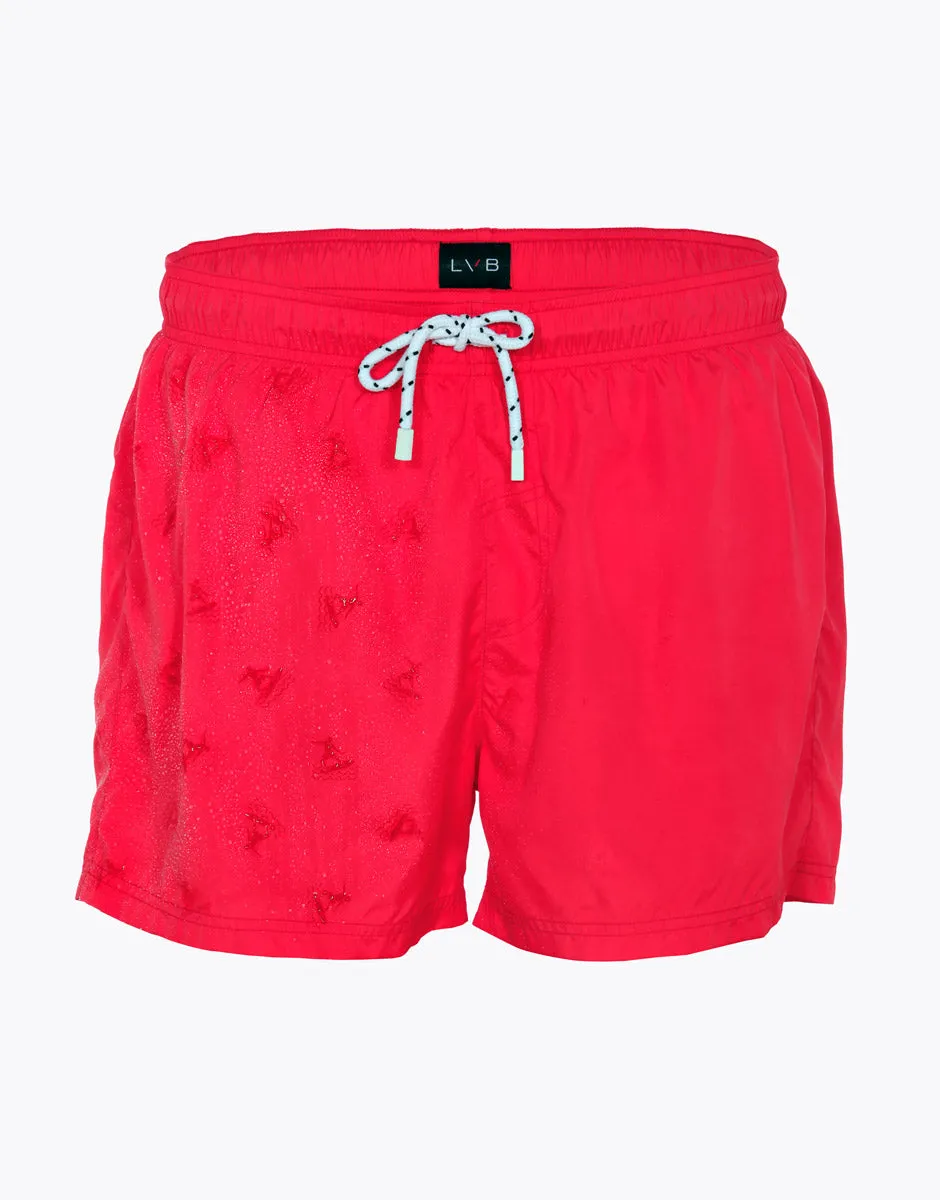 Men's Short Swimsuit Red with Surf Print