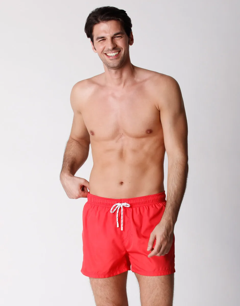 Men's Short Swimsuit Red with Surf Print