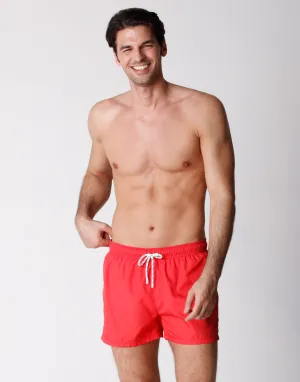 Men's Short Swimsuit Red with Surf Print