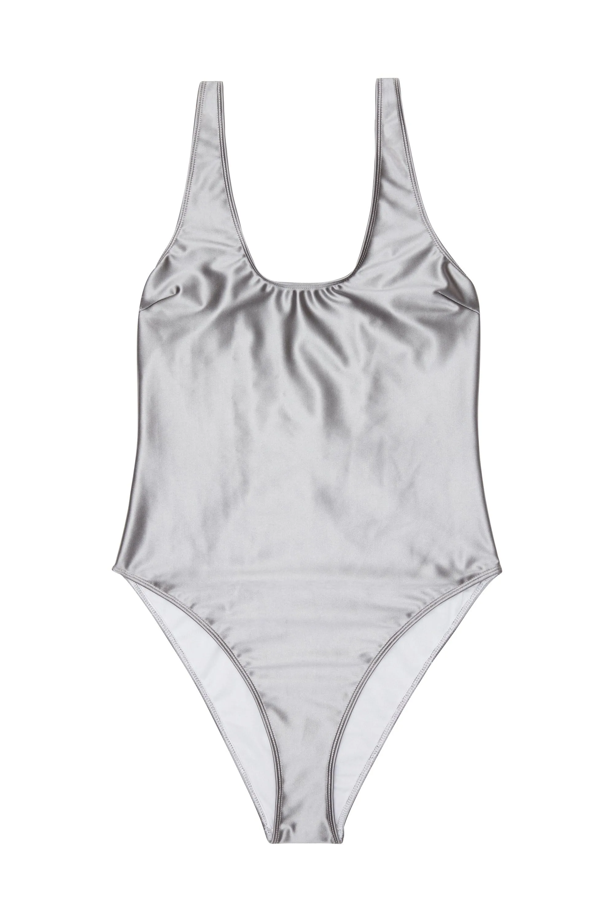 Metallic scoop swimsuit silver