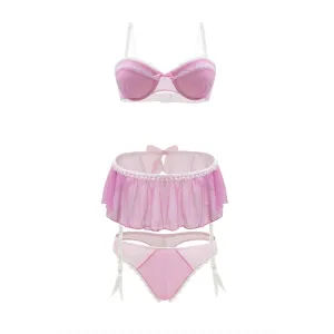 PinkLady Mesh Bra. Skirt and Panty Set M/L Strawberry Cream