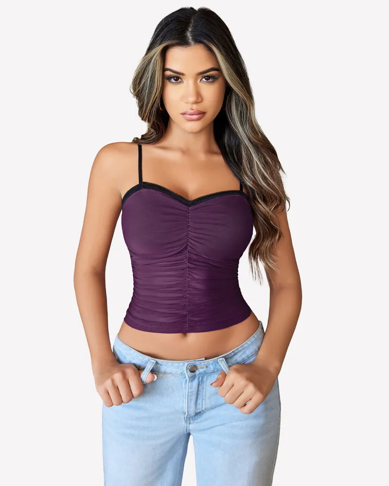 Ruched Y2K Tank Top Mesh Crop Tops