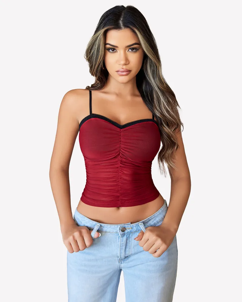 Ruched Y2K Tank Top Mesh Crop Tops