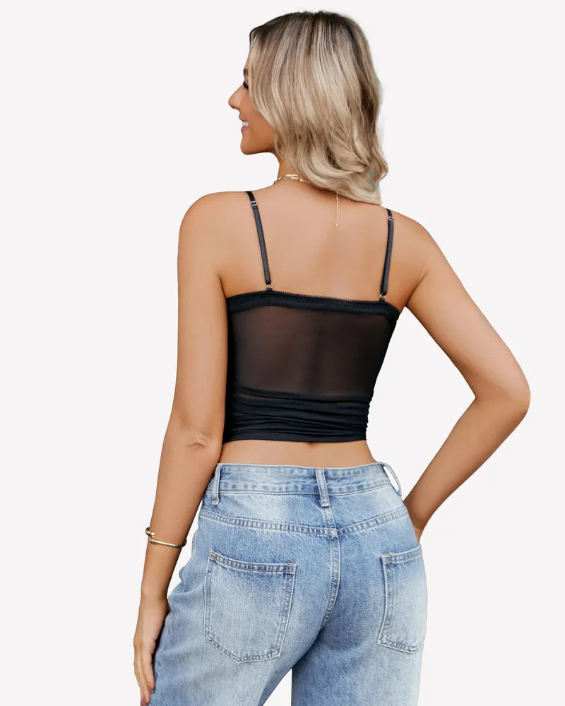 Ruched Y2K Tank Top Mesh Crop Tops