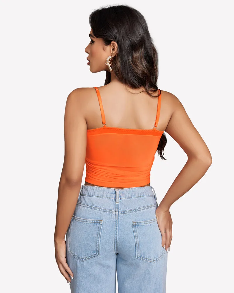Ruched Y2K Tank Top Mesh Crop Tops