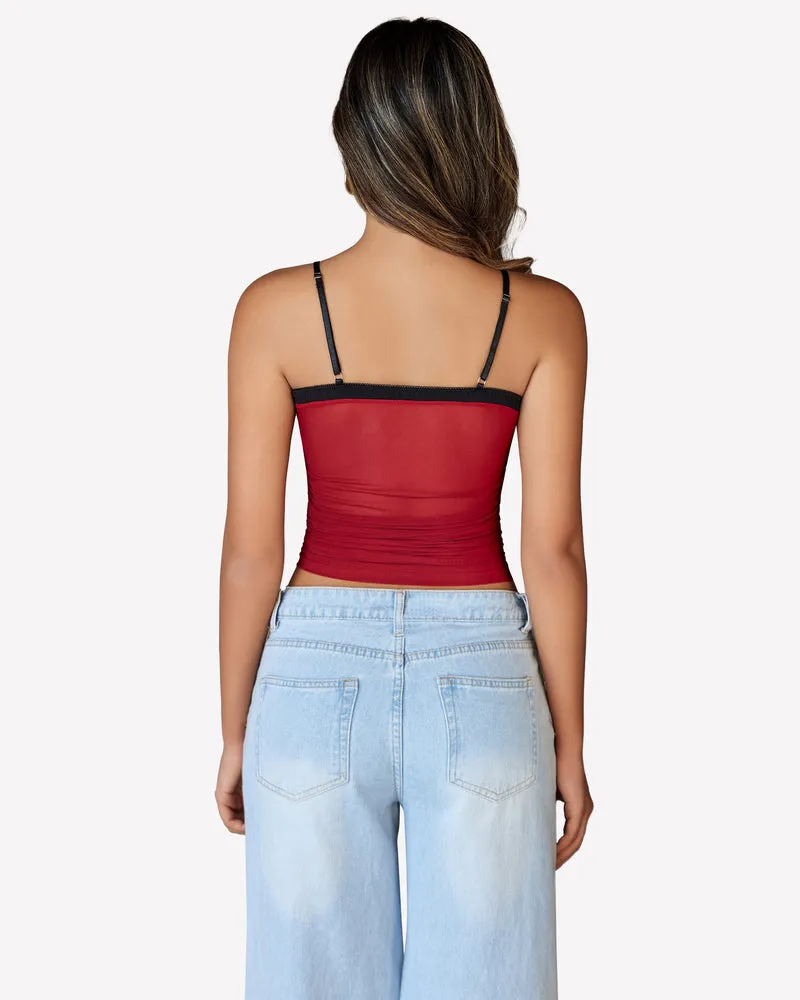 Ruched Y2K Tank Top Mesh Crop Tops
