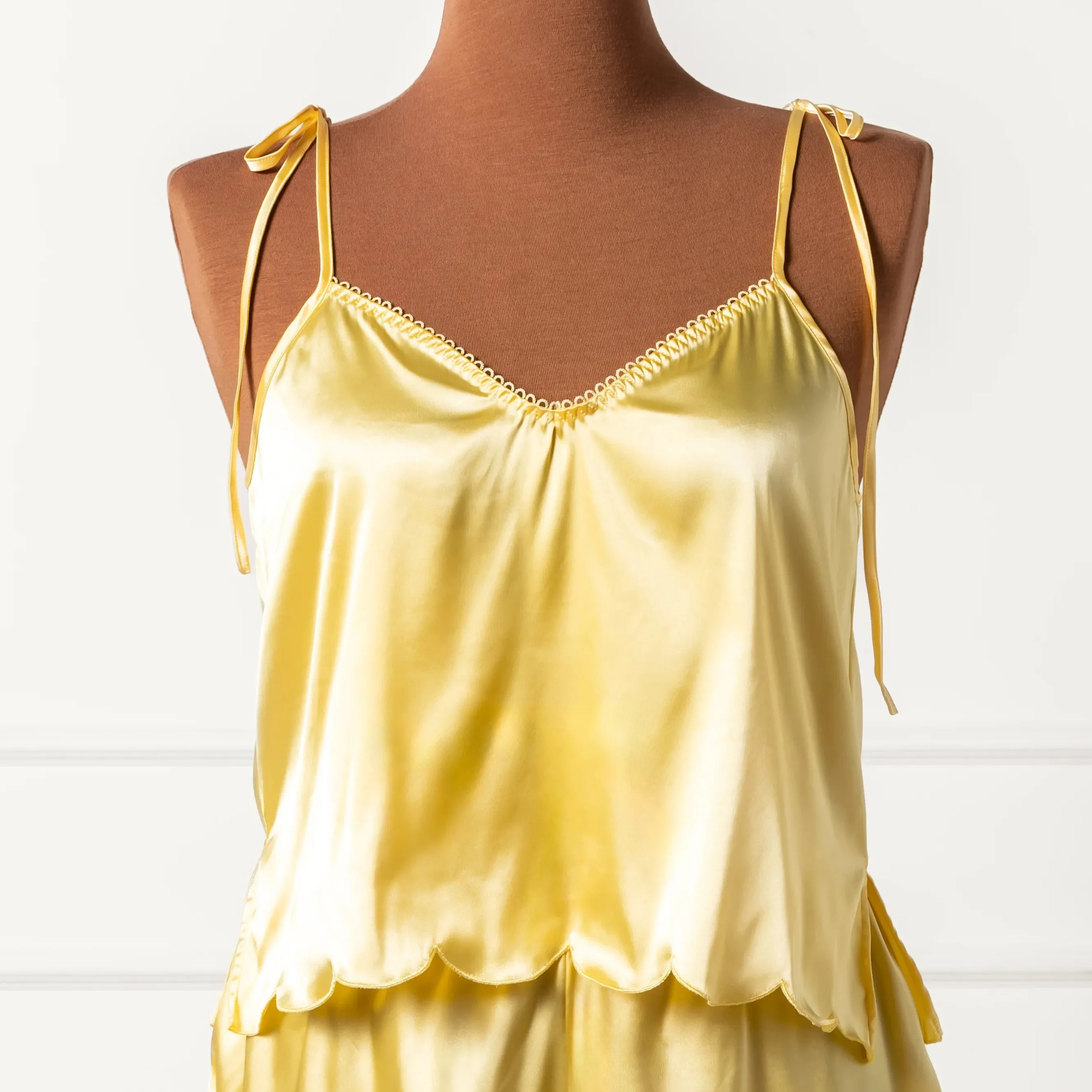 Scalloped Embroidered Satin Cami - Lemon Chiffon