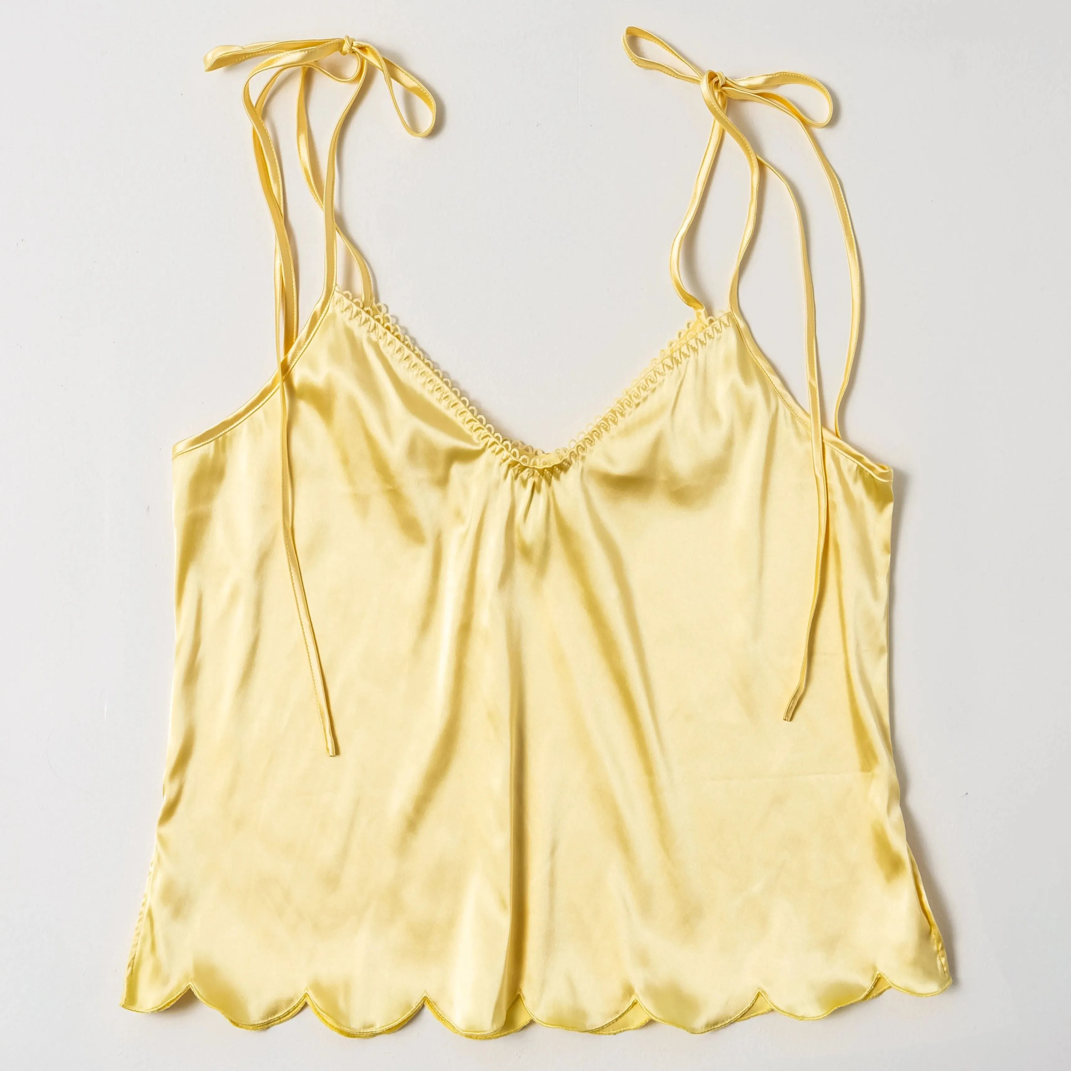 Scalloped Embroidered Satin Cami - Lemon Chiffon