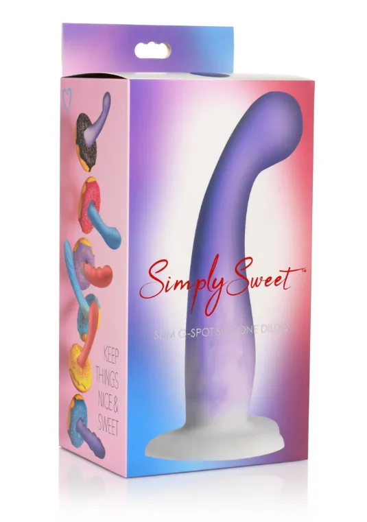 SIMPLY SWEET 7 SLIM G-SPOT SILICONE DILDO PURPLE/WHITE
