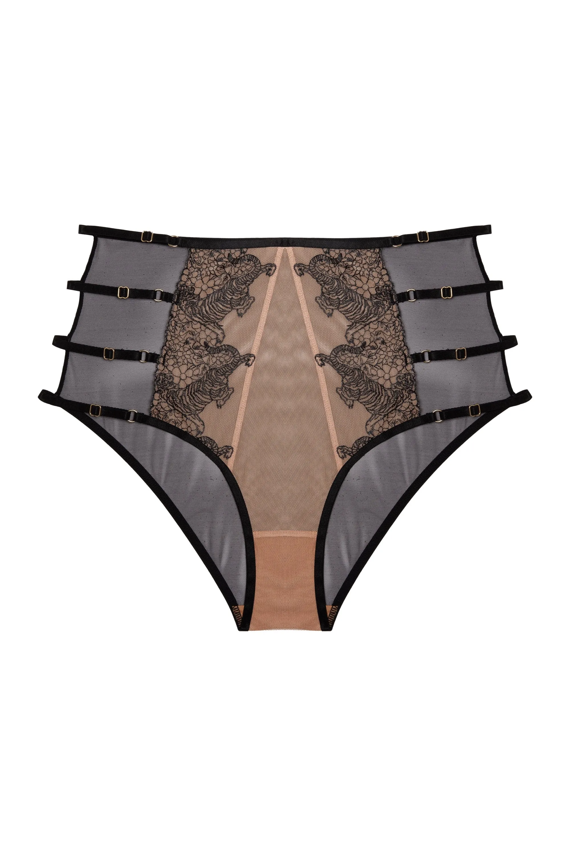 Tiger Peach Mesh Embroidered High Waisted Brief